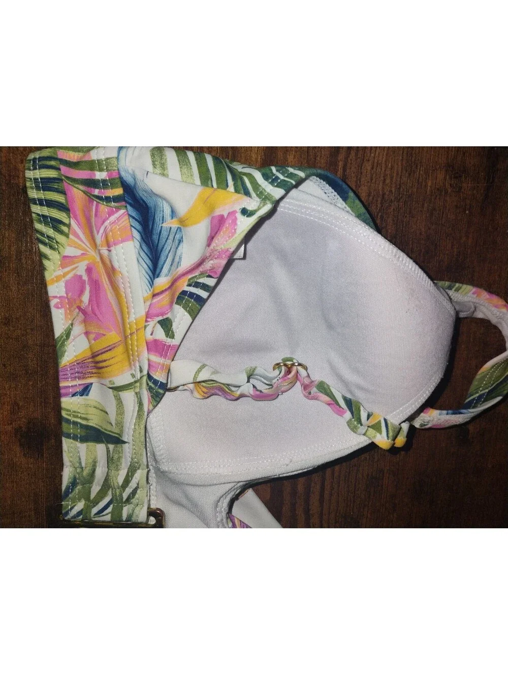 Tropical Print Padded Bikini Top with Adjustable Straps